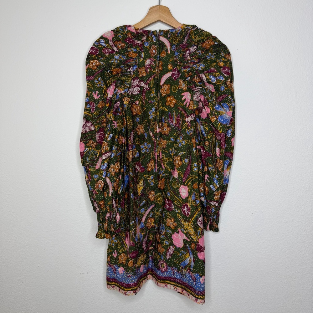 Ulla Johnson Green Devya Floral Print Ruffle Cotton Short Mini Dress - Picture 8 of 10